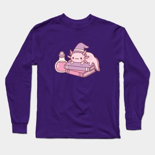Cute Axolotl On Books Witches Familiar Long Sleeve T-Shirt